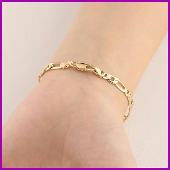 14K Gold Plated Figaro Chain Bracelet Saint Jude Religious Jewelry Gift - Picture 4 of 7